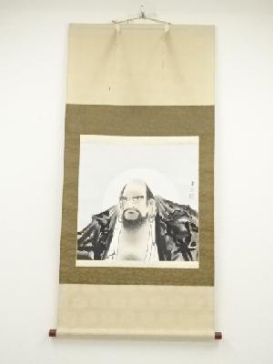 南志筆　達磨　肉筆絹本掛軸（共箱）